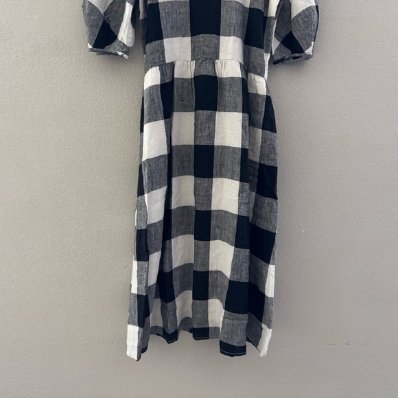 Everlane Linen Oversized Puff Sleeve Dress Bone Black Buffalo Plaid Preppy XS - Picture 11 of 15